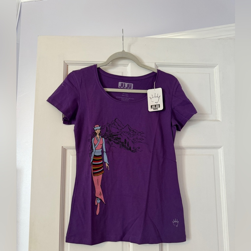 JuJu Vibrant 100% cotton Purple Tee with Artistic Design